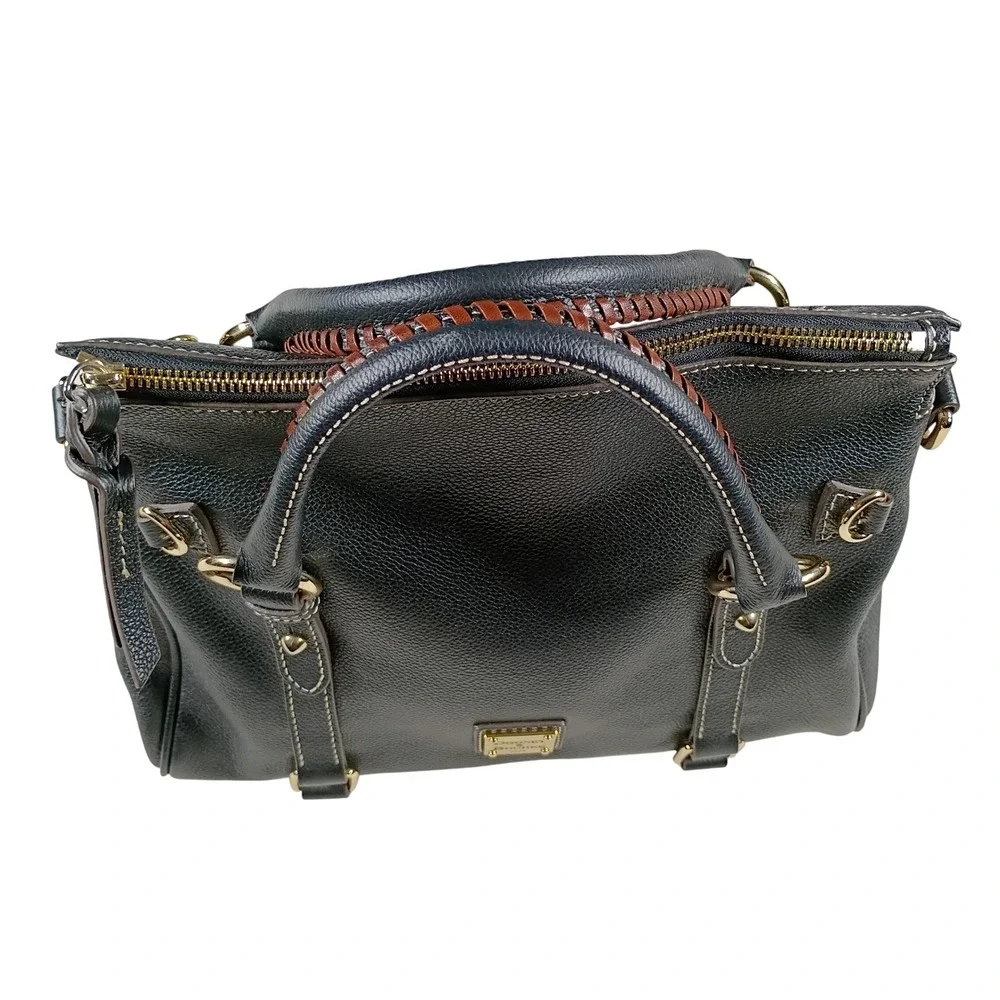 Dooney & Bourke Satchel Women Medium Black Pebbled Leather Gold HW
